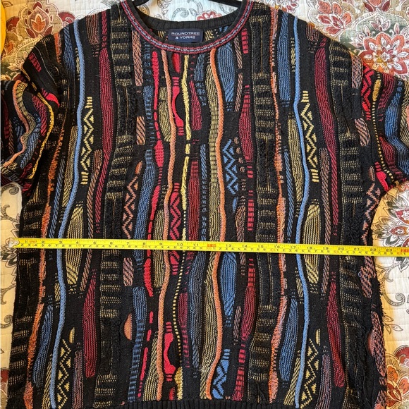 Vintage 90s Coogi-style Knit Stripe Sweater Black Red Orange Yellow Blue - Picture 3 of 4
